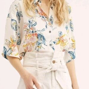 Free People Lily Of The Valley Floral Cropped Button Down Blouse XL